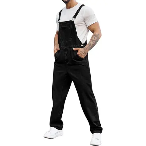 Runcati Men's Denim Bib Overall Jean Romper Trousers Adjustable Strap Workwear Slim Fit Jumpsuit