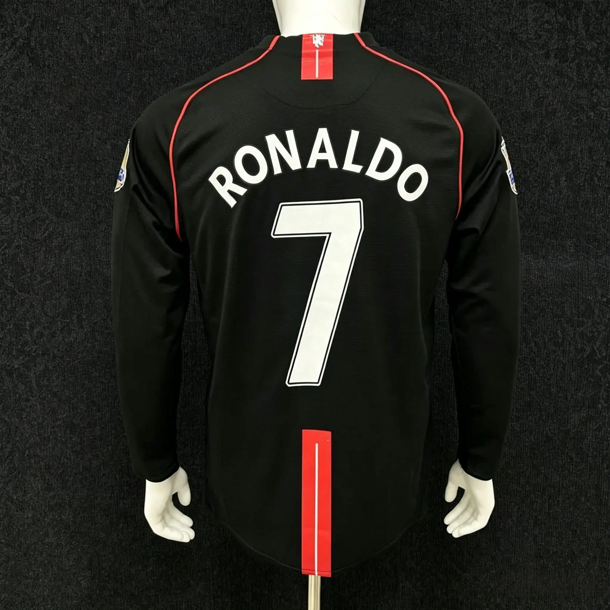 0708 Away Retro Black No.7 Ronaldo Long Sleeved Soccer Jersey
