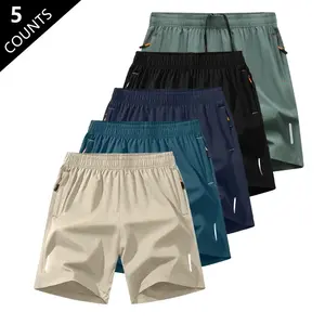 Men's Solid-Color Breathable Casual Shorts with Zippered Pockets Summer Comfort Fit Knee-Length Tropical Beige 5-Pack Menswear Stylish