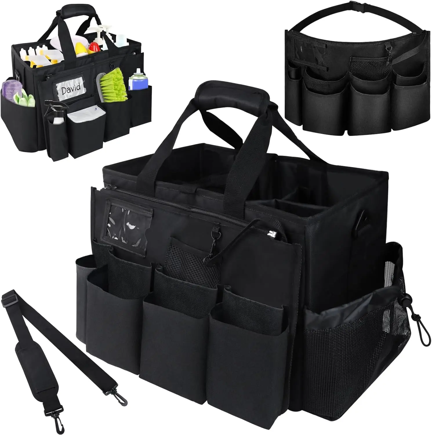 Cleaning Bag Cleaning  Organizer, Wearable Cleaning  with  & Handles for Cleaning Tool Organizers, Extra-Large Cleaning  Bag Adjustable Compartments for Housekeeping,Gardening