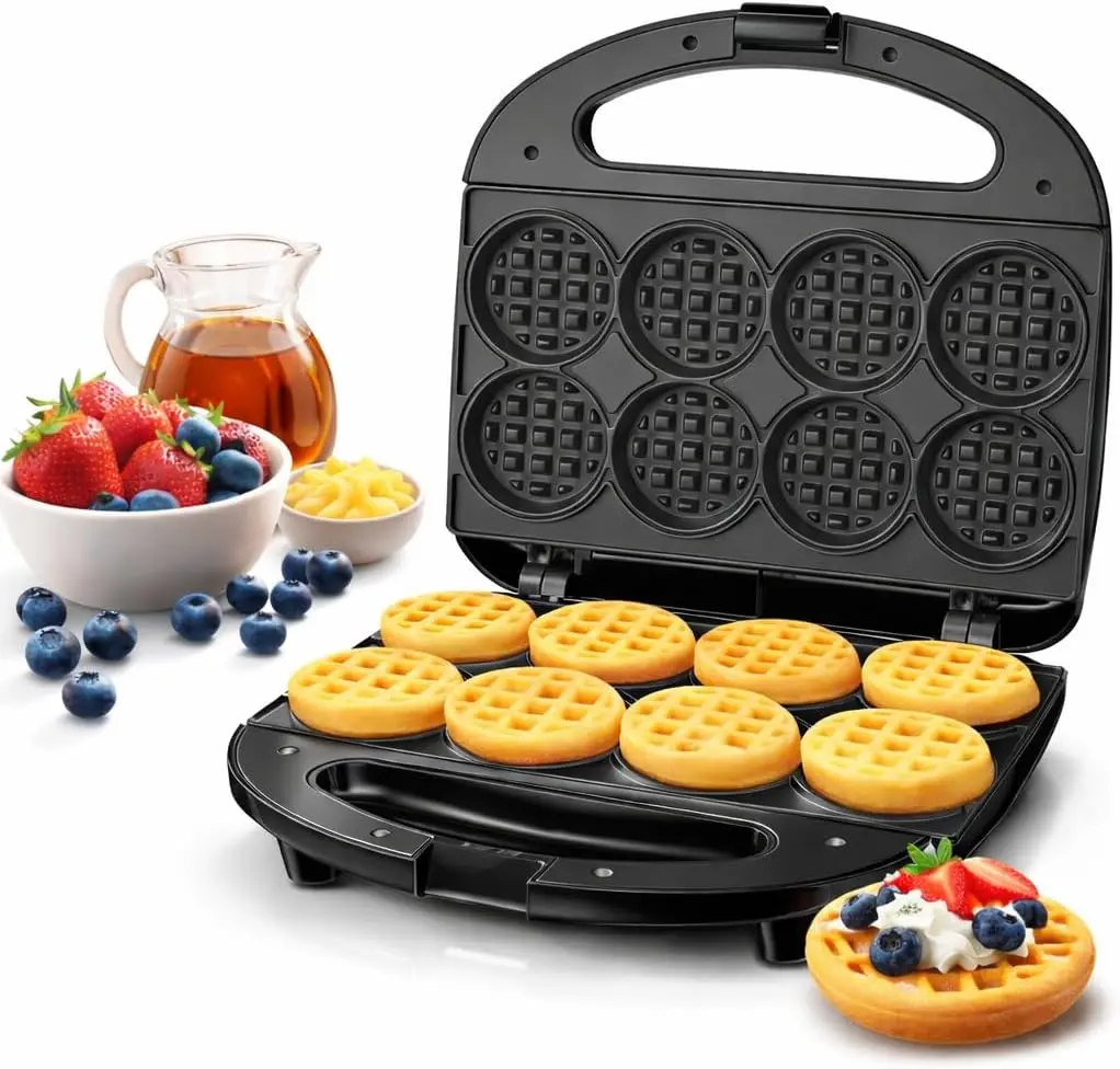 OSTBA Mini Waffle Maker - 750W Powerful Heating, Even Heat Browning, Cooks 8/2 Waffles At Once, Fast Cooking, Non-Stick, Easy Clean, Compact, Portable, Space-Saving Dorm/RV Friendly Kitchen Appliance for Family Breakfast, Kids & Party Snacks, Kitchen Supp