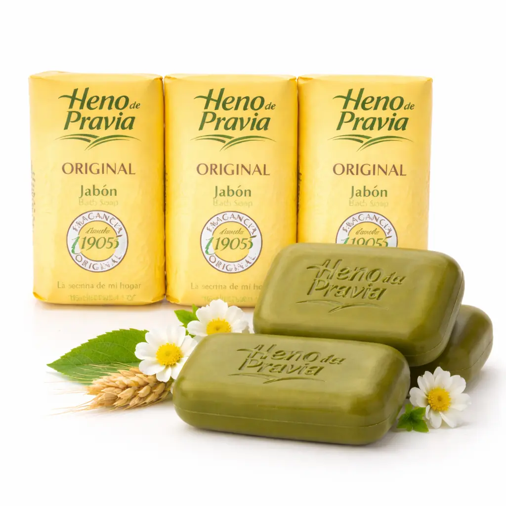 Heno De Pravia Original Scented Glycerin Bar Soaps 3-Pack - Classic Spanish Fragrance Cleanser, Smooth European Body Care for Adults, Gentle Cleansing Daily Hand Washing/Wash Hands/Baths for Normal Skin, Guest Bathrooms Ready, Softening, Great Value, Nost