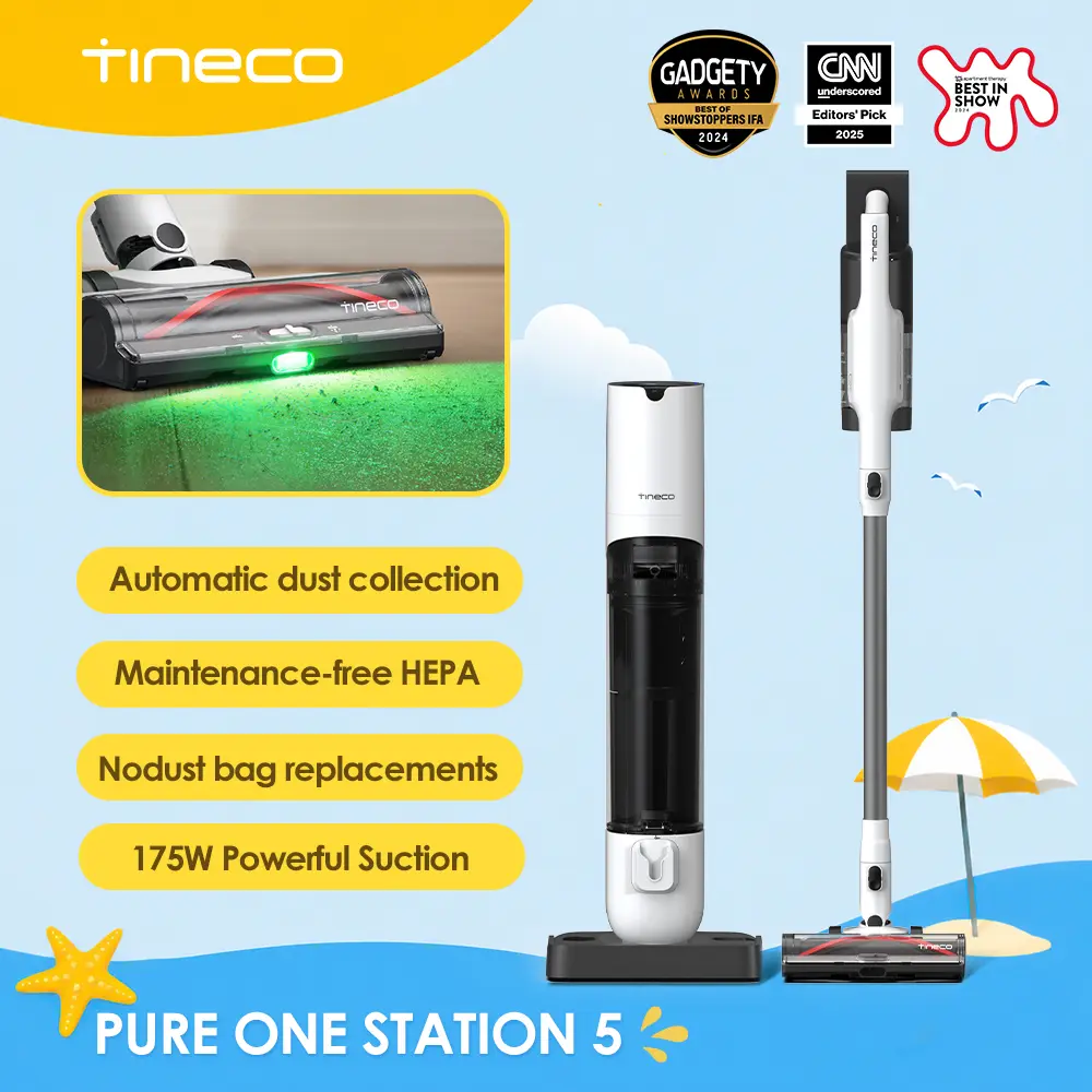 TINECO PURE one Station 5 Cordless Smart Vacuum - 2.5L Auto Dust Base, Full-Path Self-Cleaning, 175W Suction, ZeroTangle Tech, iLoop Smart Sensor for Hard Floors & Carpets, Cordless Handheld Vacuum,back to school,back to school haul