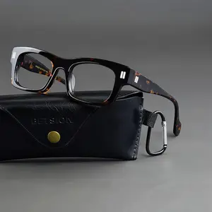 BETSION Thick Acetate Eyeglasses Frames Handmade Vintage Glasses For Men Women Fashion Eyewear Black-Tea Photochromic Lens