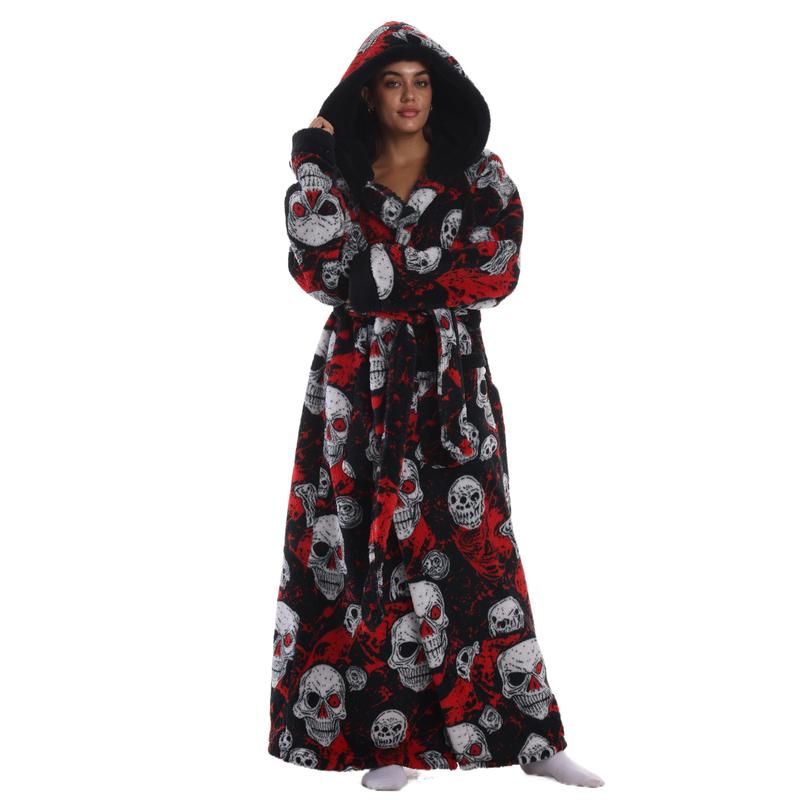 Msrlassn Valentine's Day Gift Cozy Soft Bathrobe Flannel Lined Hooded Robe for Women Men, Thickened Long Sleeve Pyjamas Cute Print Home Loungewear Sleepwear