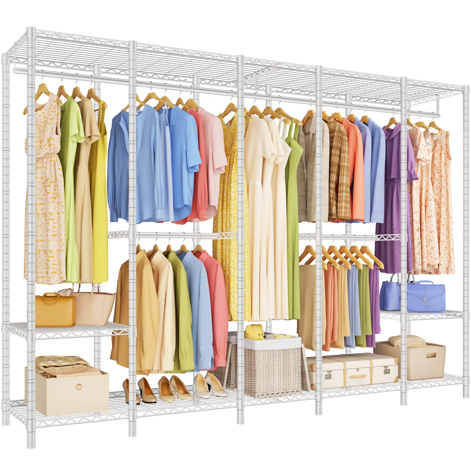 Ulif Extra Large Heavy-Duty Freestanding Portable Clothes Rack, Holds Heavy Garments, Organizer Hanging Wardrobe Storage Closet Furniture, 89.8'' W x 15.8'' D x 76.4'' H, Black