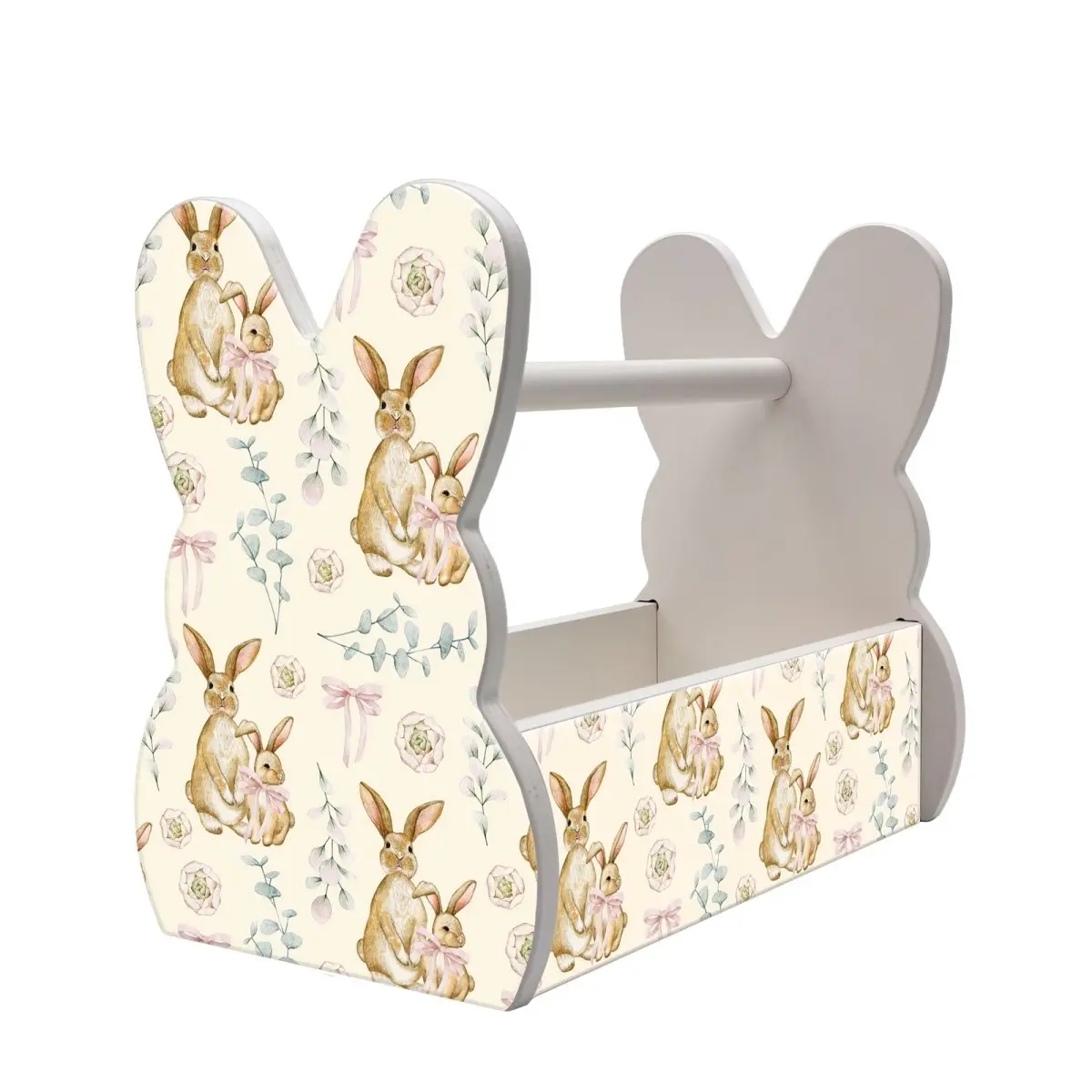 Vintage Wooden Bunny Basket with Carry Handle - 13" x 4.75" x 10.5" Durable Home Organizer, Holds Candy for Easter Household Essentials Storage (For Kids and Adults)