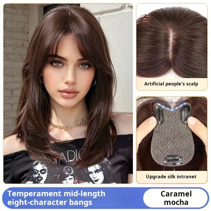 10-inch Clip-In Curtain Bangs Hairpiece Real Hair Artificial Scalp Upgrade Silk Intranet for Women Adds Volume Covers Gray Hair tiktokshopspringglowup, Clip Hair Extensions, Human Hair Toupee hair extensions extensions hair