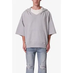 mnml Hooded 3/4 Sleeve Rag Sweater - Grey