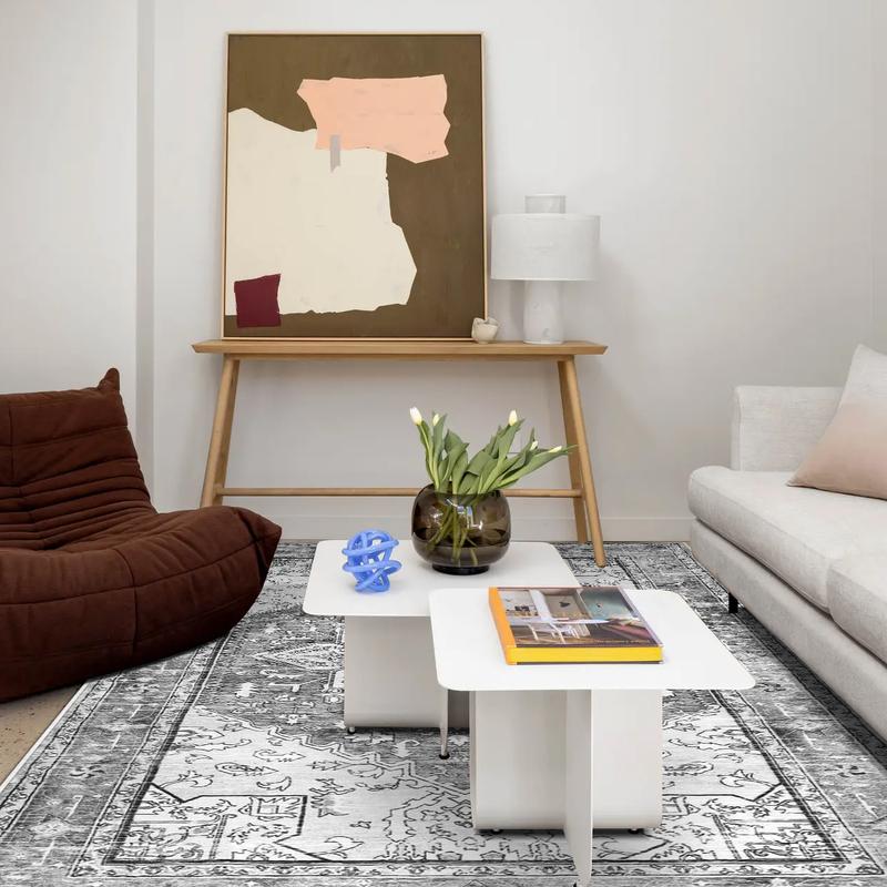 【TikTokShopBlackFriday】LOKHOM Non Slip Area Rug, Washable Carpet with Rubber Backing, Low Pile Faux Wool Soft Distressed Rug for Living Room, Bedroom, Dinning Room Vintage Design