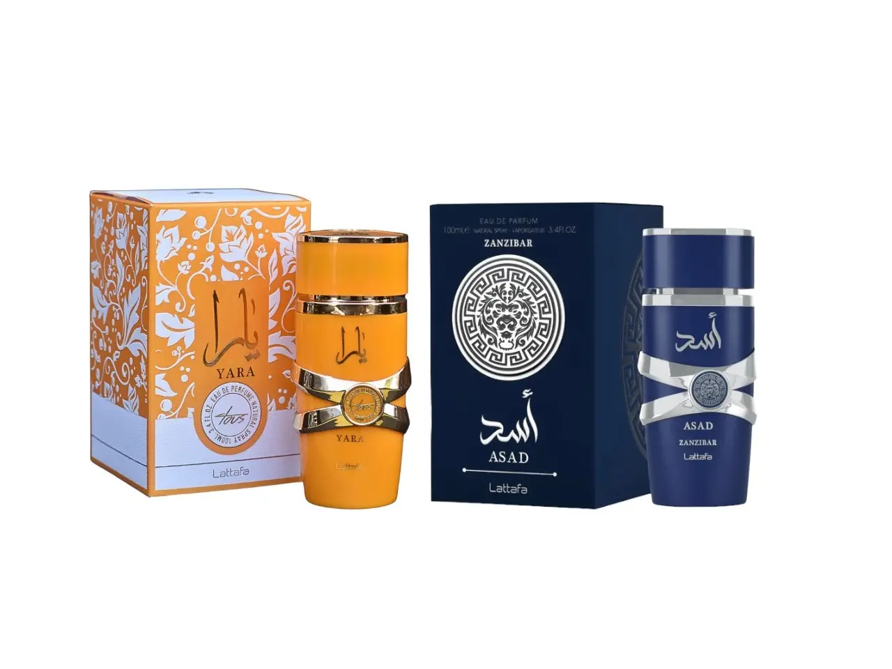 Lattafa Bundle | Yara Tous + Asad Zanzibar | Unisex Fragrance | 100 ML - 3.4 OZ | Eau De Parfum | Mango - Coconut & Passionfruit