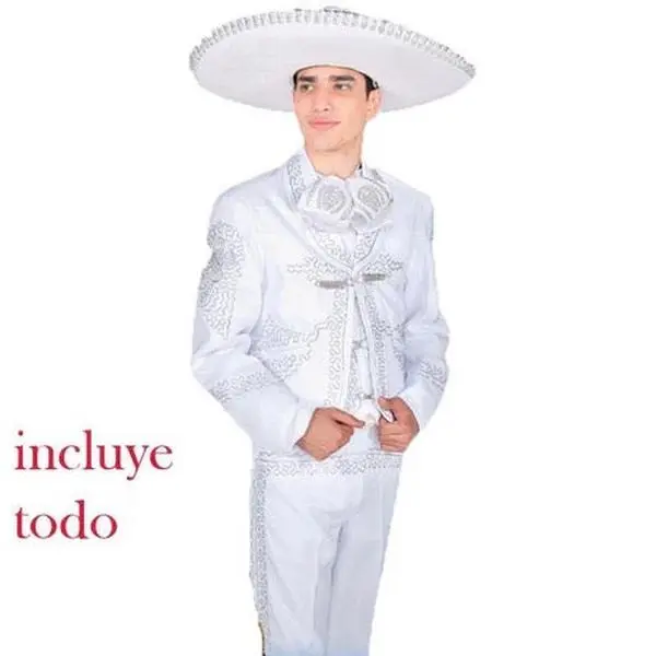 Traje Charro Tradicional Blanco con Detalles de Plata – Hombre, Importado de México