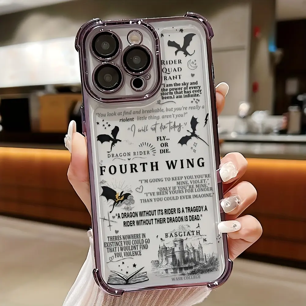 Fourth Wing Novel-Inspired Cartoon UV-Printed TPU Smartphone Case - Personalized Shockproof Transparent Print Full Coverage Soft Back, Fit for iPhone 17 Series & Various Models, Animal-Themed for Anime Fans