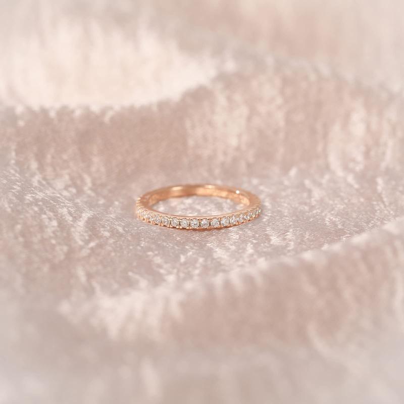 EAMTI 2mm 925 Sterling Silver Wedding Band Cubic Zirconia Full Eternity Stackable Engagement Ring