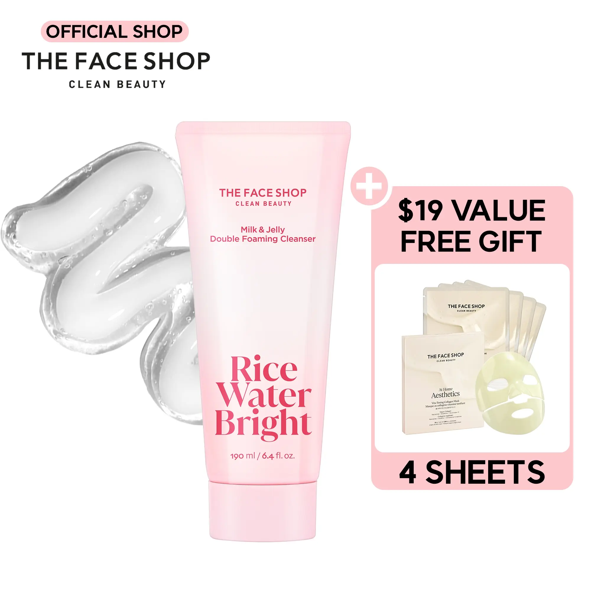 [THE FACE SHOP] Rice Water Bright Milk & Jelly Double Cleanser | 2-in-1 Foaming Facial Cleanser with Squalane, Panthenol & Hyaluronic Acid | Removes Sunscreen & Daily Makeup, Deep Pore Cleansing for Glass-Skin Glow | Korean Skincare