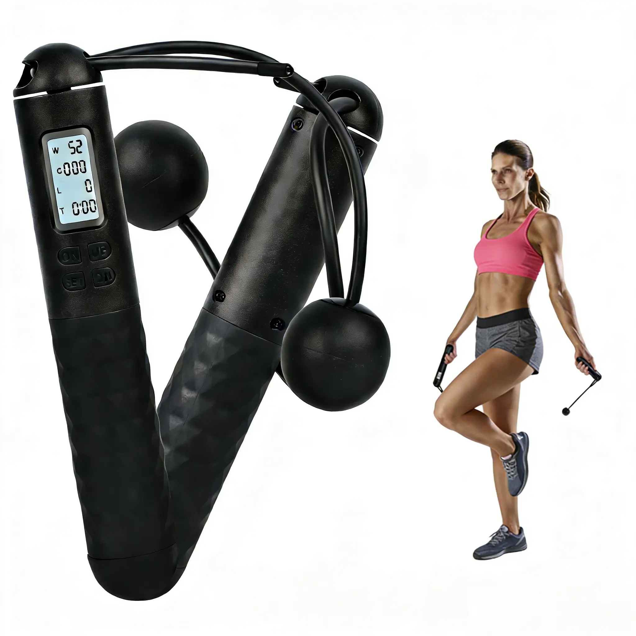 Fitness Skipping Rope Set - 3M Adjustable Corded & Cordless Design, Massage Handles with Gravity Counting for Home Workout Jump Rope Fitness Enthusiasts