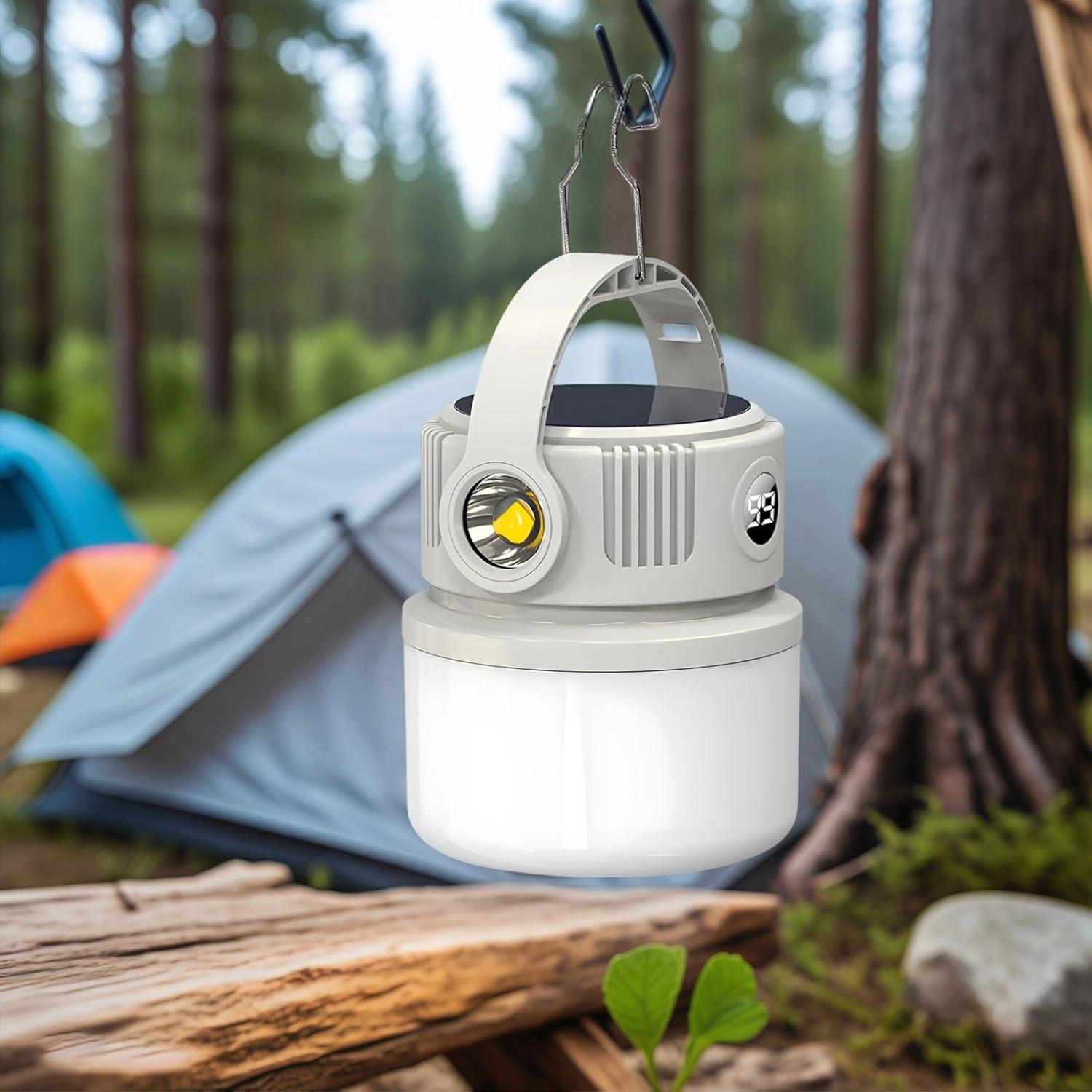 BougeRV Portable Solar Camping Lantern – LED Bulb with Hook, USB Rechargeable Hanging Tent Light, Table Lantern & Flashlight for Camping, Outdoor, Home, Office, Power Outages & Emergency Lighting