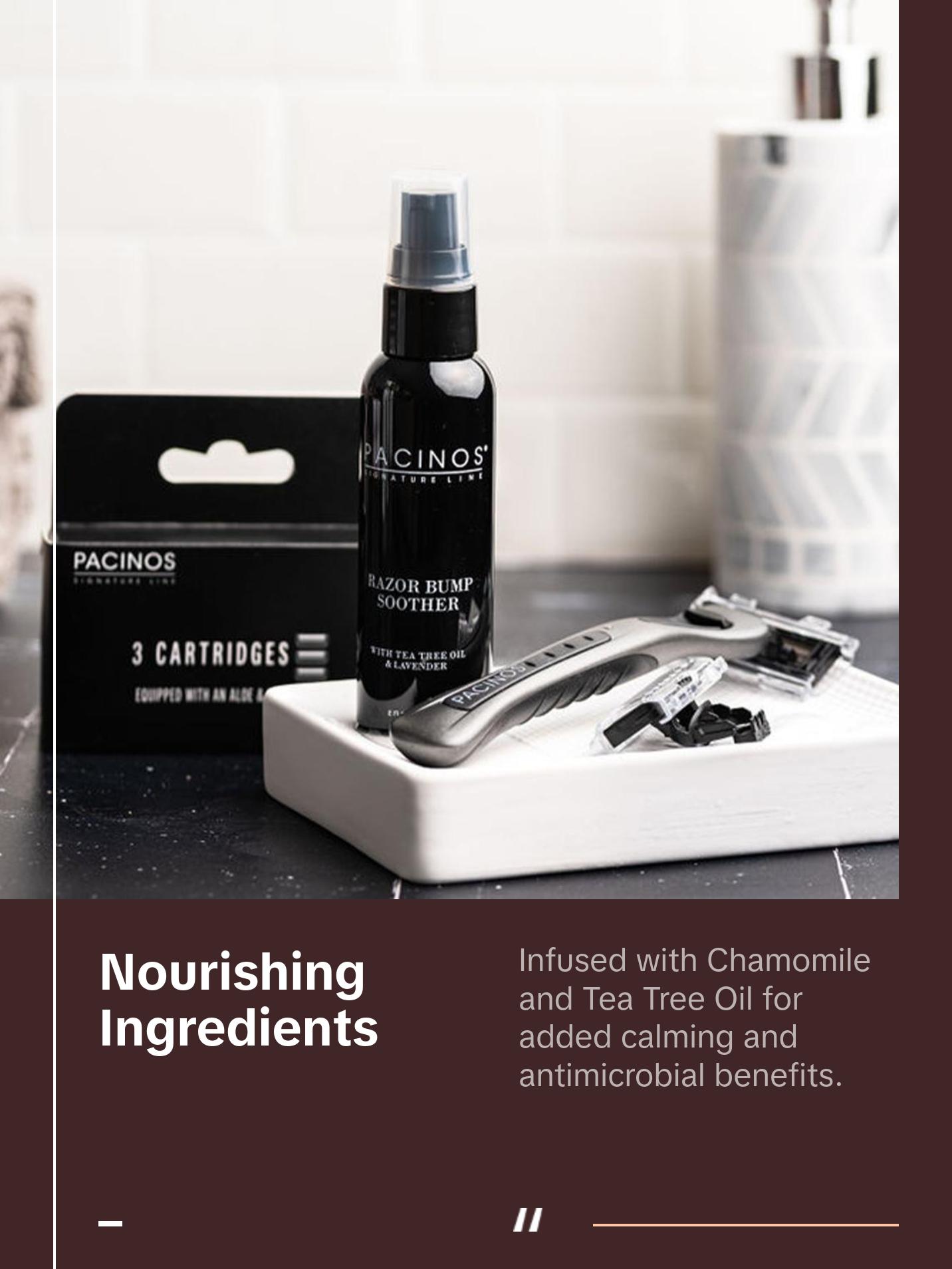 Pacinos After Shave Soother - Post-Shave Gel with Hyaluronic Acid, Oat Extract and Tea Tree Oil for Hydration, Calm and Skin Recovery - Alcohol-Free - 2 fl oz