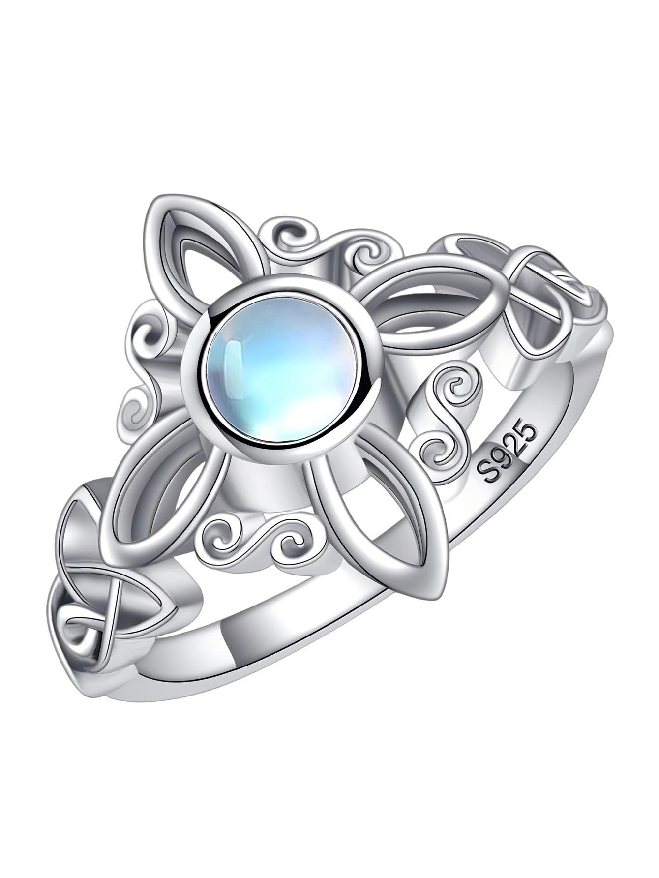 S925 Sterling Silver Celtic Knot Moonstone Ring – Elegant Vintage Floral Design for Women Jewelry Gift Box, Everyday Wear Engagement Rings
