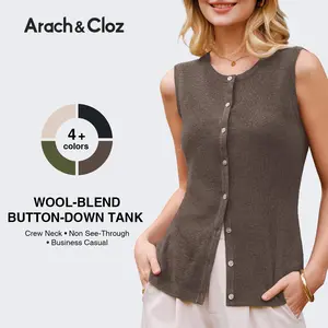 Arach&Cloz Women's Wool Blend Non See Through Button Down Business Casual Tank Tops 2026