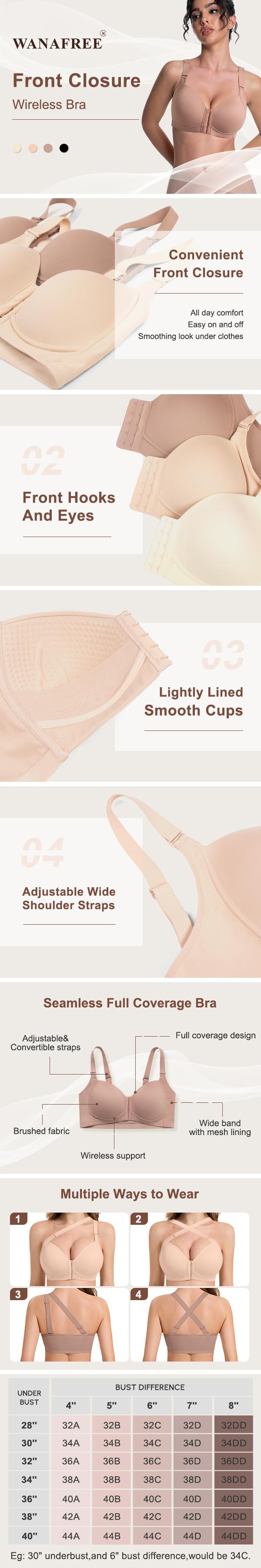 Front Closure Wireless Bras for Women Hide Back Fat Smooth T Shirt Bra in Cream Color Comfortable Design