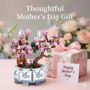 DIY Cherry Blossom Bonsai Building Blocks | Artificial Pink Flower Tree Kit | Creative Craft Gift for Girls & Adults