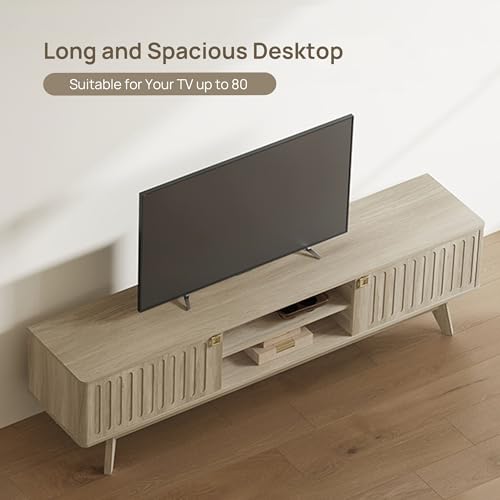 SICOTAS TV Stand for Living Room, 70" Long TV Stand Entertainment Center with 2 Storage Cabinets, Modern Fluted-Door Media TV Console Credenza Table for 65/75/80 Inch TV, Light Oak