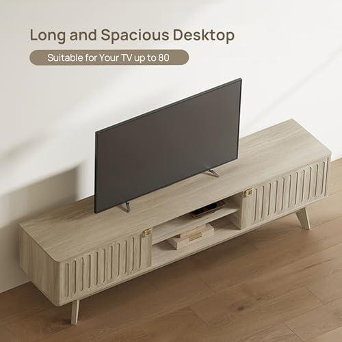 SICOTAS TV Stand for Living Room, 70" Long TV Stand Entertainment Center with 2 Storage Cabinets, Modern Fluted-Door Media TV Console Credenza Table for 65/75/80 Inch TV, Light Oak SICOTAS TV Stand for Living Room, 70" Long TV Stand Entertainment Center with 2 Storage Cabinets, Modern Fluted-Door Media TV Console Credenza Table for 65/75/80 Inch TV, Light Oak