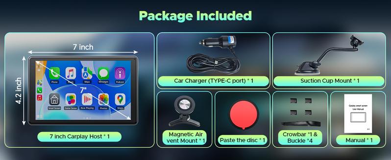 【Valentines】LAMTTO 7-Inch Wireless CarPlay Screen, Portrait & Landscape Display, CarPlay/Android Auto Compatible, AUX/Bluetooth/Speaker Output, Perfect Upgrade for Older Cars