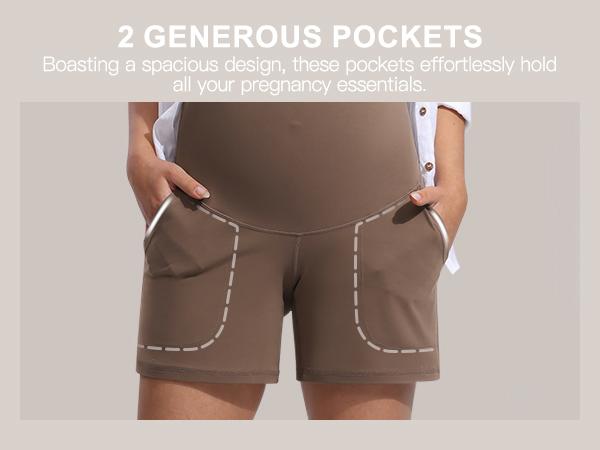 POSHDIVAH Women's Creamluxe Maternity Yoga Shorts with Pockets Pregnancy Workout Running Pants Clothes 6"/9"/12"