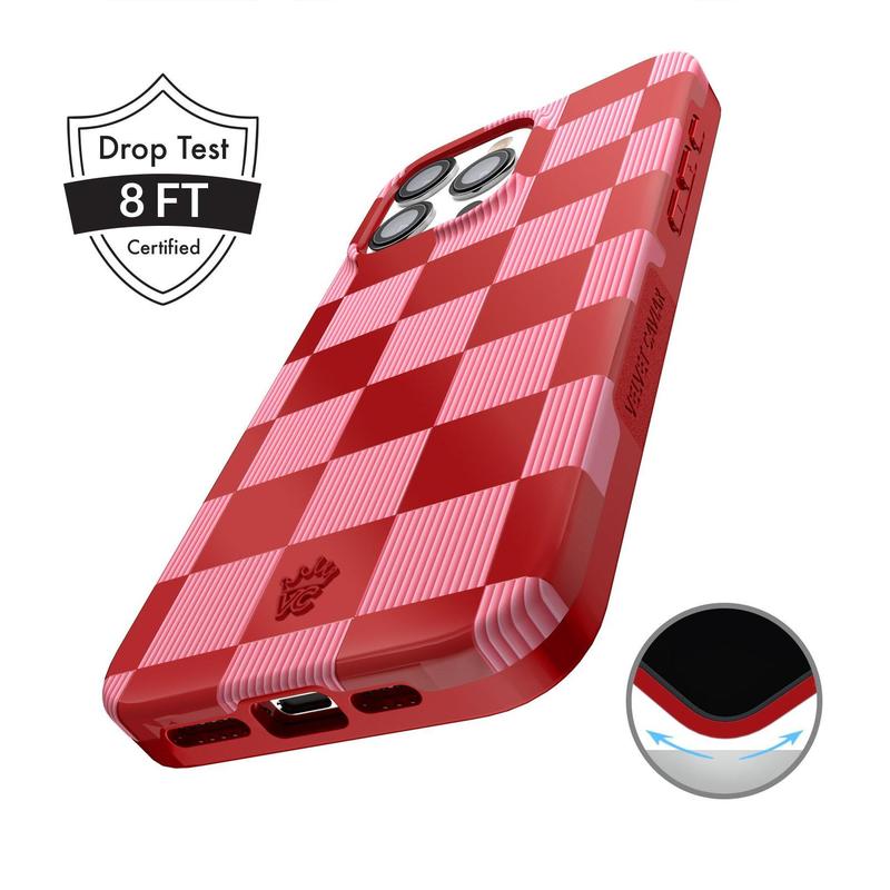 Velvet Caviar Rose Vibe Checkered iPhone Case - Cute Phone Cases for iPhone with Stylish Cherry Design and Shockproof Protection