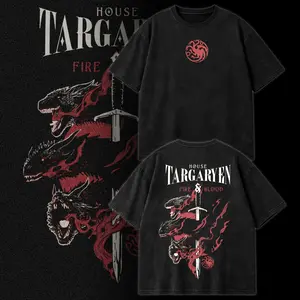 House Targaryen Fire and Blood Dragon Graphic Tee & Hoodie – Vintage Washed Fantasy Dragon Shirt, Game of Thrones House of the Dragon Streetwear Gift for GOT Fans