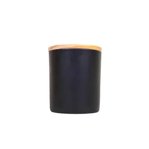 Kimonyx 10 Private Label 12 oz Matte Black Coconut-Apricot Candles with Natural Wood Lid Classic 4-inch Tumbler Cali Jar Design Semi Visible Flames Decor Ornaments