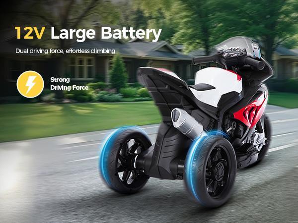 【Sophia & William】12V Kids Electric Motorcycle, Licensed BMW, Ride on Toy for Toddlers Battery Powered 3-Wheel Stable Design with Horn, Music & LED Lights