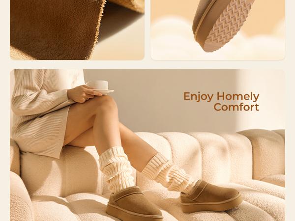 Dream Pairs FuzzyEasy Slip-On Suede Ankle Bootie-Slippers – Faux-Fur Lining, Indoor/Outdoor Memory-Foam Cushion