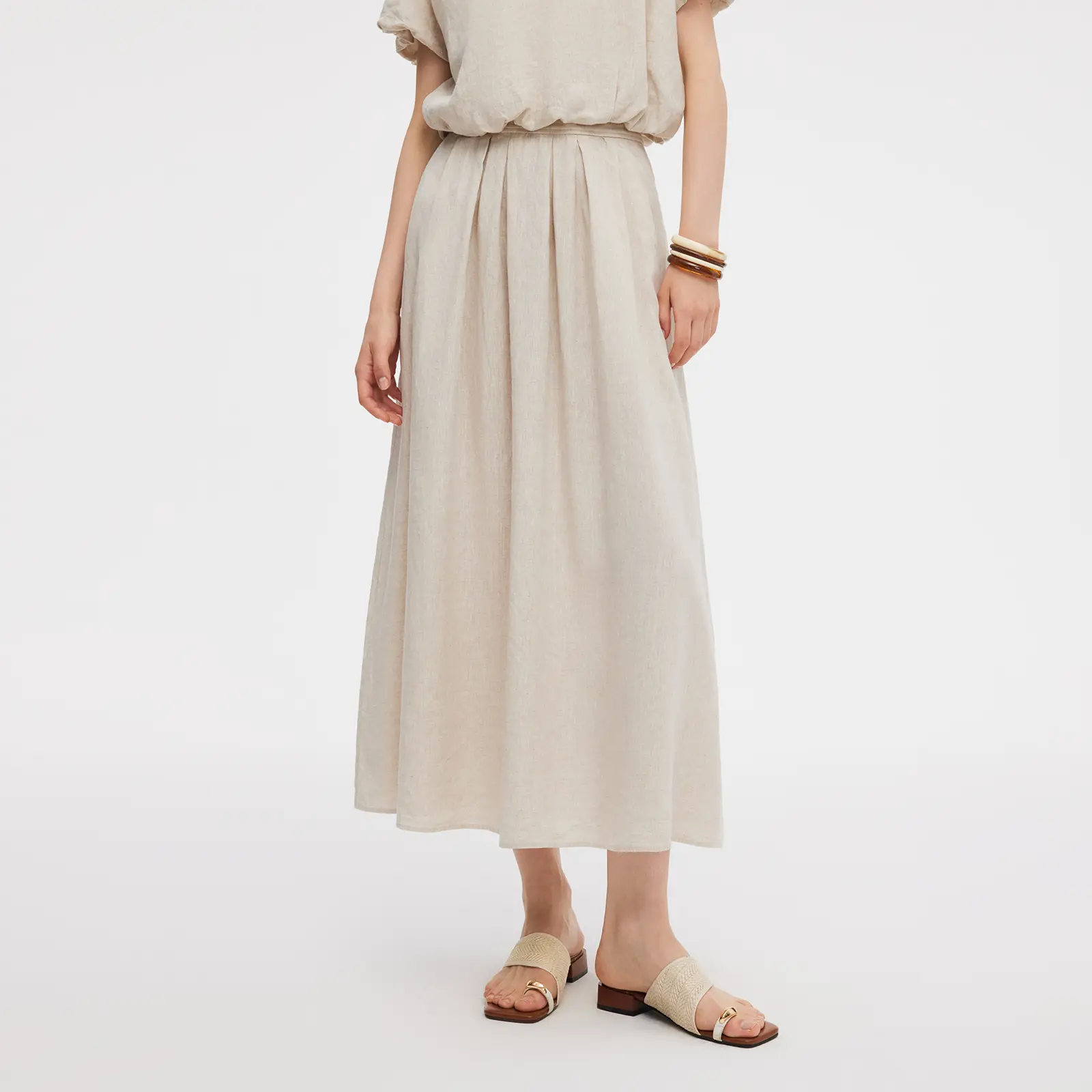 GOELIA 100% Linen Women High-Waisted A-Line Skirt for Ladies