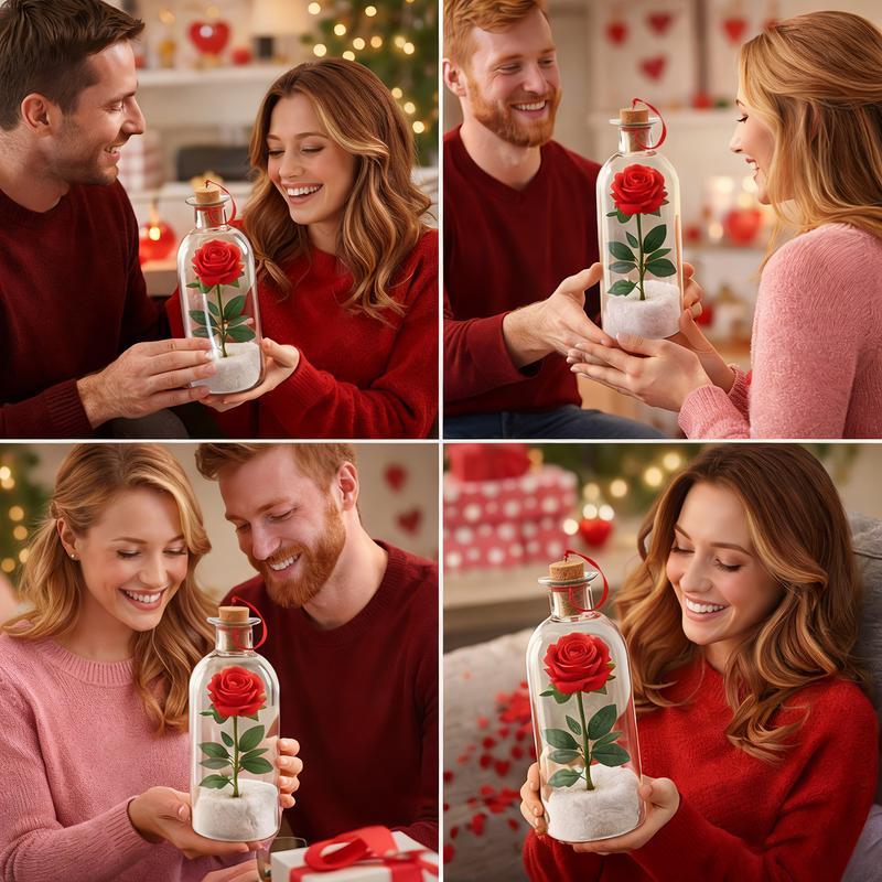 Forever Voice Recordable Snow roses Scene Glass OrnamentPersonalized Message in a Bottle! Save Precious VoicesForever Heartfelt Valentine's Day Gift for Girlfriend/Boyfriend/Wife/Husband/Friends &Loved Ones|Xmas Tree|Valentine's Day roses Decor