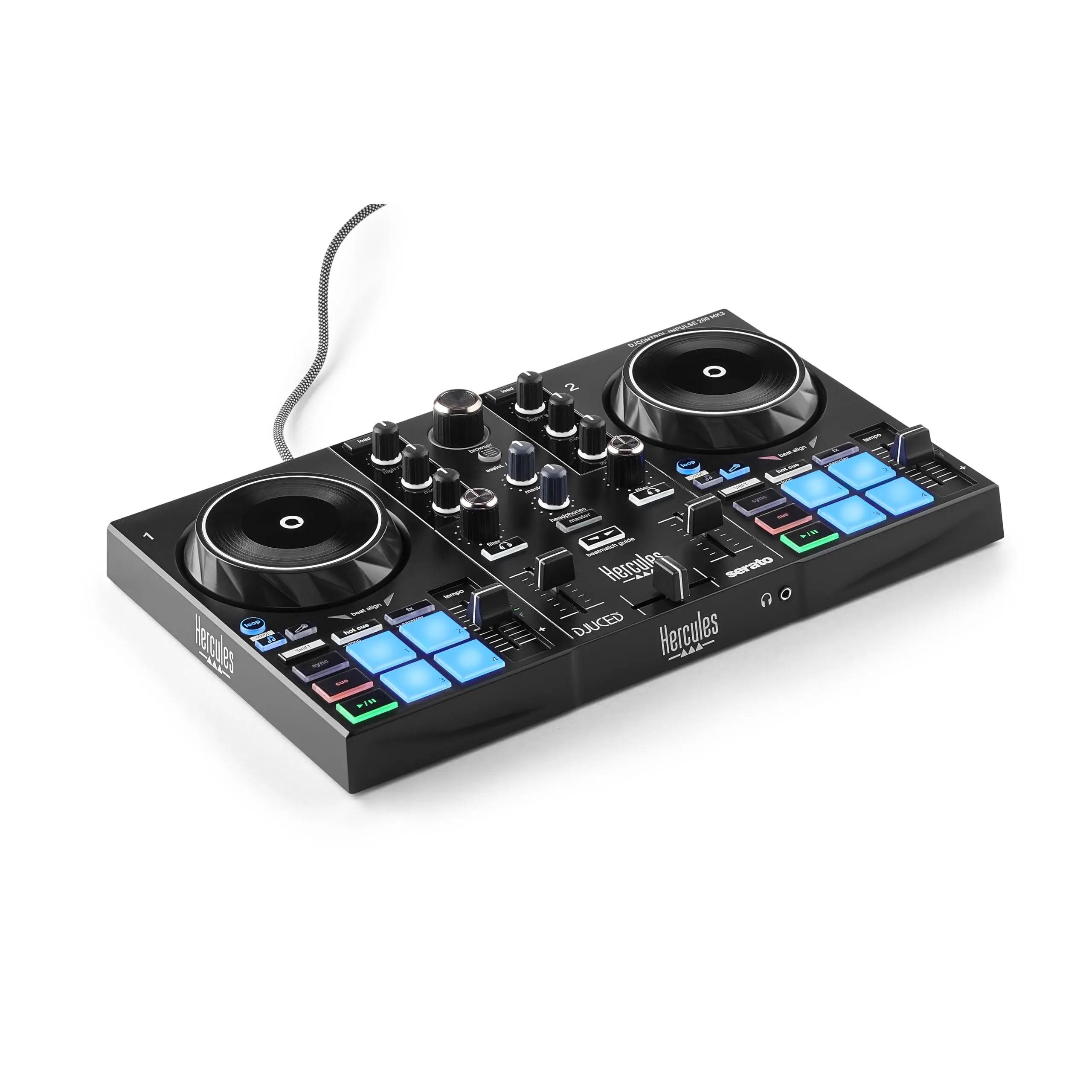 Hercules DJControl Inpulse 200 MK3 Compact Lightweight DJ Controller - Pro Audio Mixer, Easy to DJ, with Stems, Sync Functionality, Audio Streaming, Built-in Lights, Intelligent Music Assistant (DJ Equipment for Electronic Music Performance), Dj Mixing Co