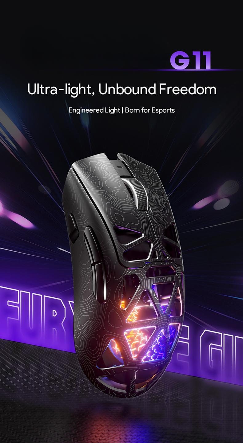 G11 Skeleton Wireless Gaming Mouse PAW3311 RGB Glow Tri-mode Bluetooth Transparent Shell Fast Response Rechargeable FPS Mouse Tiktokshop Lightweight, Gaming with Side Button, Hollowed-out design, White/ Black for Laptop