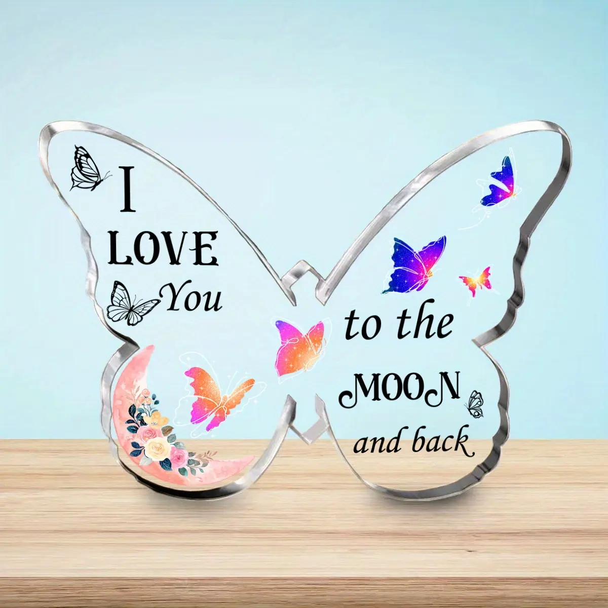 2D Acrylic Butterfly Shaped Memorial Plaque with Floral Pattern, Transparent Gift for Mom, Family & Friends, Ideal Home Office Decor