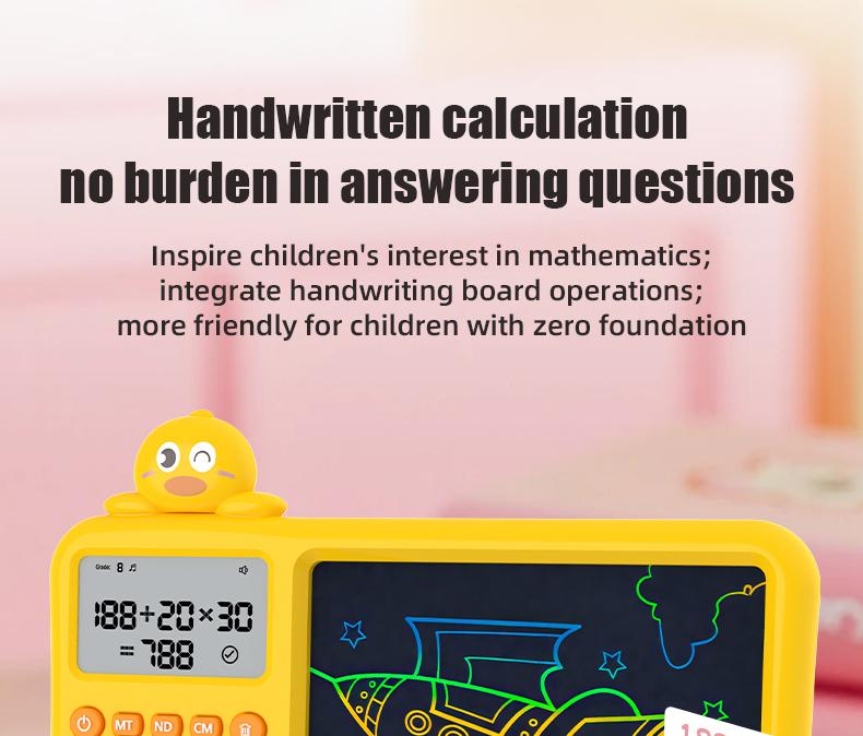 2-in-1 Kids Math Learning Tablet 3-8, Calculator + LCD Writing Board, + − × ÷ Practice, Column Math, Timed Drills