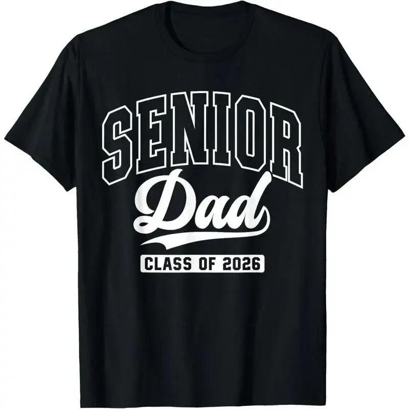 Women's 100% Cotton Classic Short-Sleeve Oversized Relaxed Fit Breathable Fabric Graphic Top - Unisex Streetwear, Reinforced Stitching, Class Of 2026 Proud Senior Dad Tshirt, T-Shirt