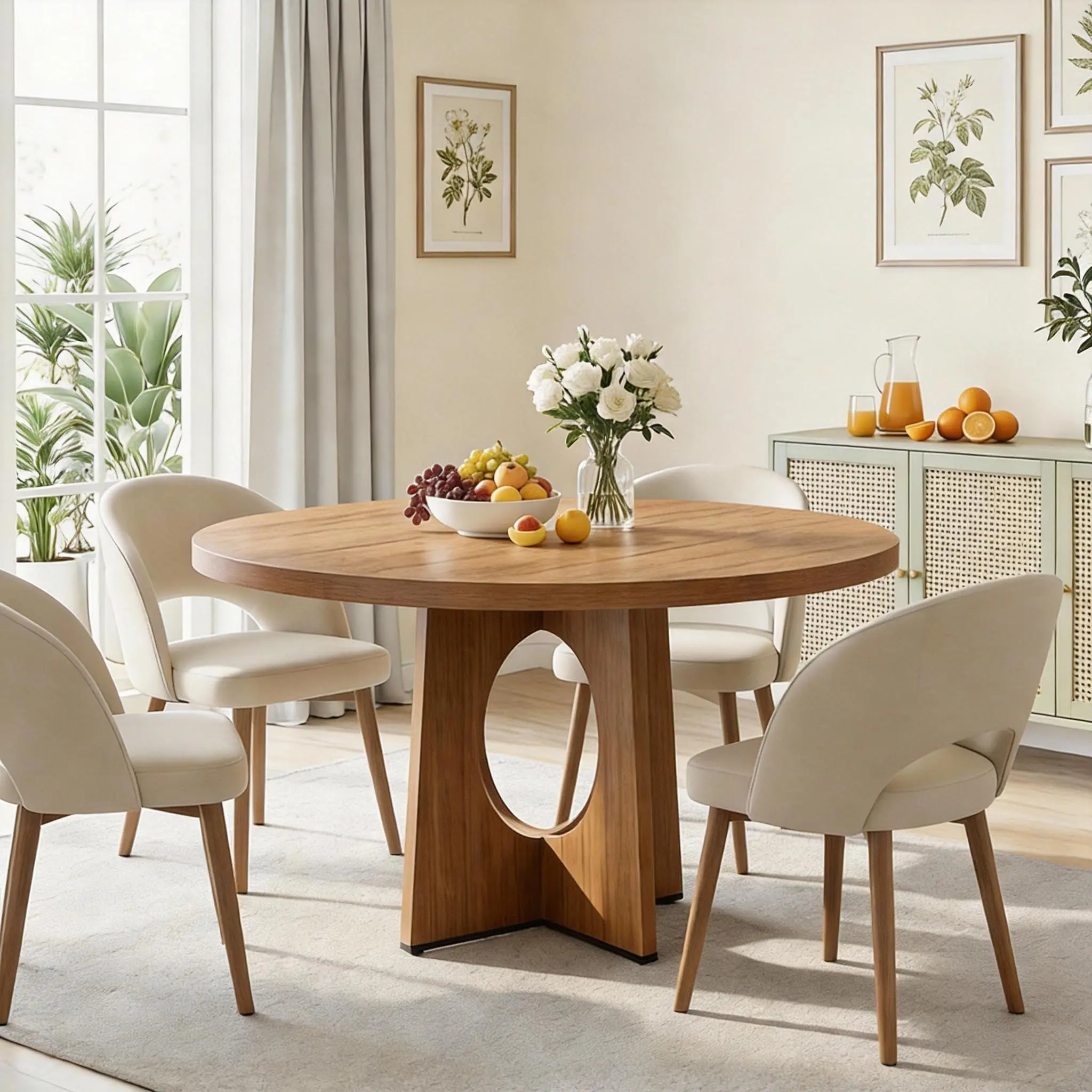47" Round Dining Table,Kitchen Table for 4-6 People,Circle Tables with Sturdy Pedestal Base,Space Saving Dinning Room Furniture for Living Room,Brown
