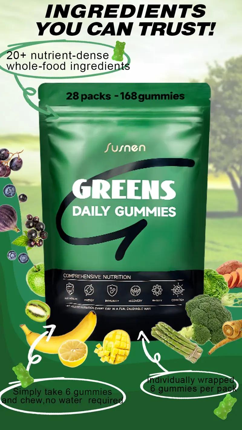 Susnen Greens Daily Gummies Multivitamin DailyWellness Supplement Green Apple 20+ in 1 Multivitamin with 20+ Nutrient-Dense Ingredients for Stress & Bone Support Healthcare Fitness-2