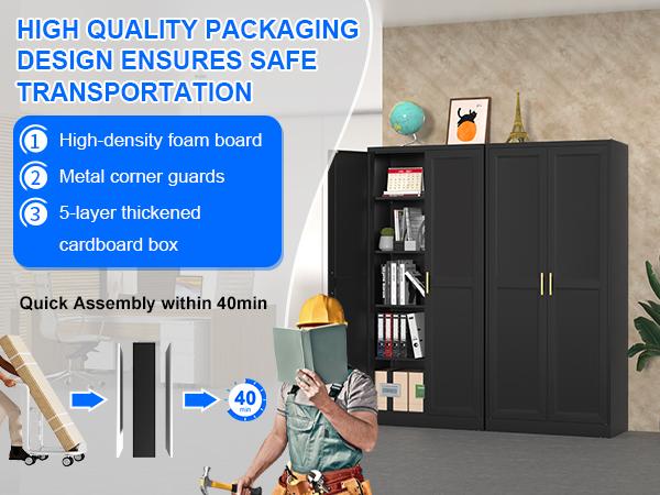 71 Inch Farmhouse Metal Pantry Cabinet, Tall Storage Cabinet with Doors and Adjustable Shelves for Kitchen/Dining/Living Room, Tall Freestanding Storage Cabinet for Garage/Laundry Room/Bathroom, White/Black