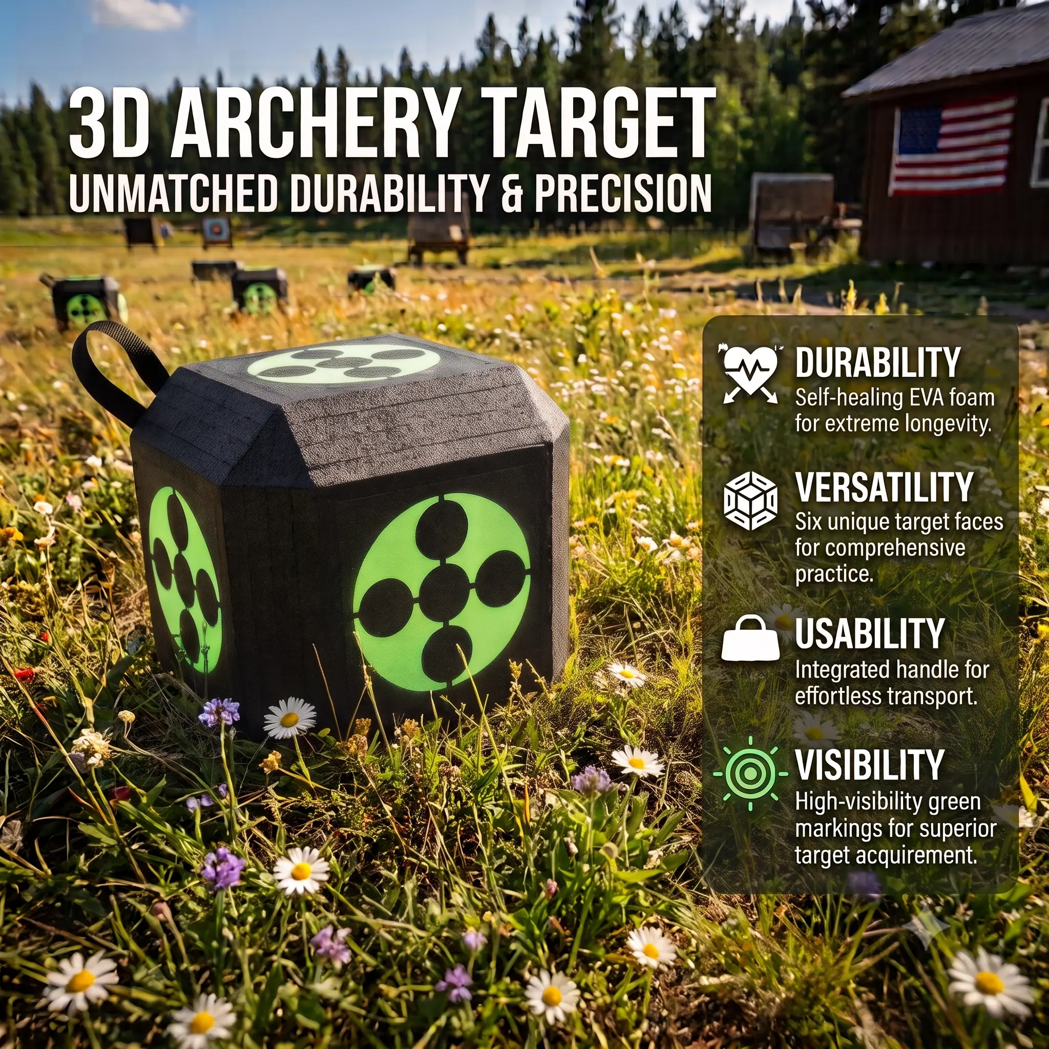 3D archery target with self-healing foam, multi-faceted cube design, portable and high-density outdoor archery target, ideal for beginners and professionals - ideal gift for archers (black), archery accessories, 9.06 * 9.06 * 9.06inch