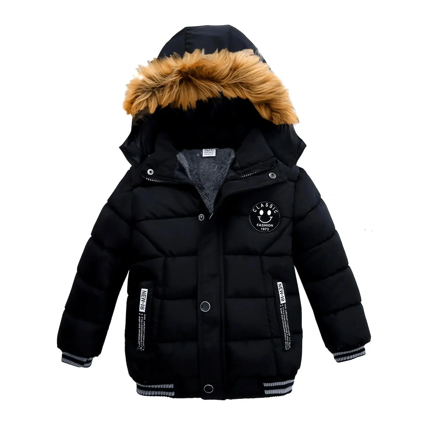 NewBoys' Heavy-Duty Winter Jacket with Hood - Warm Coat, Black Outerwear for Toddler & Kids (1-6 Years) - Birthday Gift, Easy-zip Closure & Hooded Design, Children's Windproof Coat,  Kids Fashion, Durable Children's Wear
