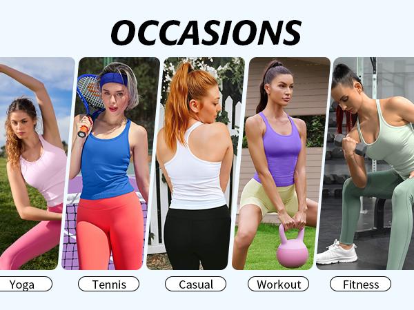 Attraco Women Ribbed Tank Top Workout with Built in Bra Yoga Racerback Crop Tops Tight Fit Lightweight Activewear Soft Breathable Vest