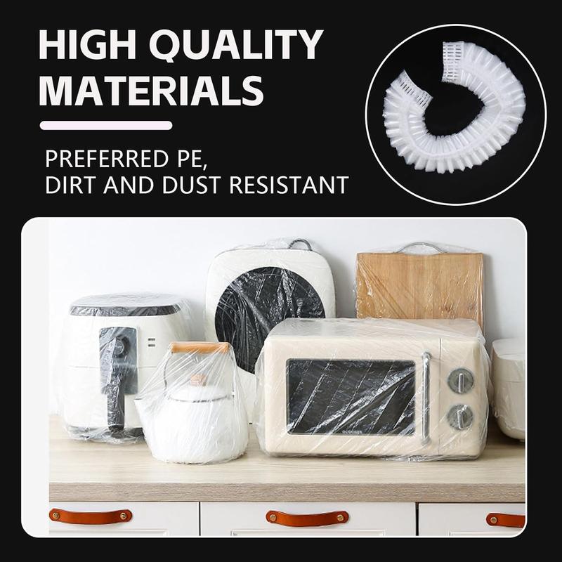 50 Counts Clear Disposable Dust Cover, Dustproof with Elastic for Air Fryer, Blender, Oven, Pressure Cooker, Coffee Maker,  Toaster, Slow Cooker Accessories cloth durable, Thickened Appliance Dust Covers for Kitchen Household Furniture, Practical