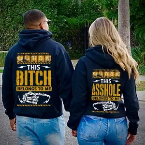 Matching Couple Hoodie This Assh0le-Biitch Belongs To Me Graphic Couple Hoodies Casual Fleece Fabric Pullover for Women for Men, Perfect Gift Classic Menswear Cotton Unisex